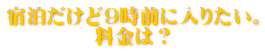 宿泊だけど9時前に入りたい。 料金は?